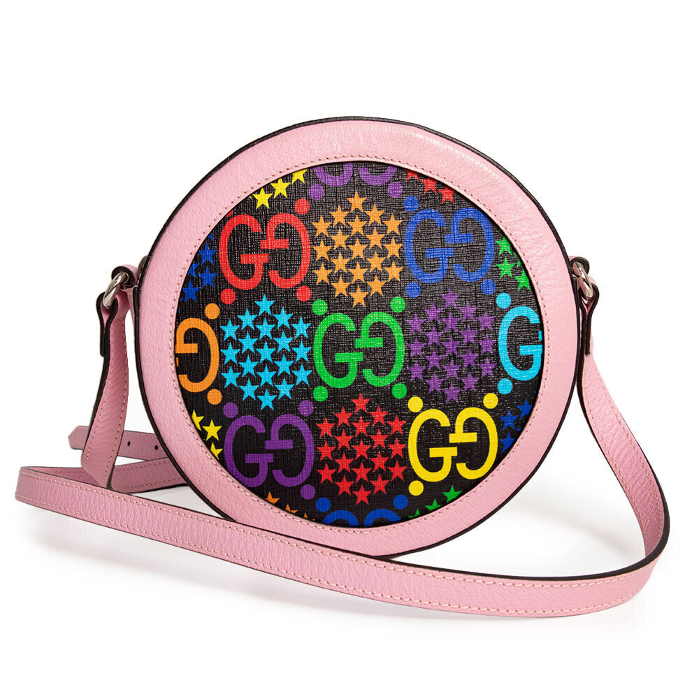 Gucci GG Psychedelic Round Shoulder Bag Canvas Leather Multicolor Pink
